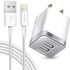 Iphone 4 charger Overtime iPhone Charger Set: Wall Charger 4 Ft Lightning Cable Silver Metallic Metallic