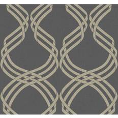 York Wallcoverings 60.75 sq. ft. Dante Ribbon Wallpaper, Charcoal/Glint