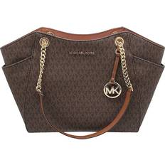Michael Kors Kenly Large NS Tote Crossbody Brown MK Signature Flame Red