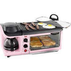 Sandwich Toasters Nostalgia BST3PK Pink Electric Multi-Cooker with Toaster, Coffee Maker and Griddle