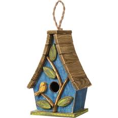 GlitzHome 12.5'' H Distressed Birdhouse with 3D Leaves