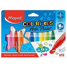 Maped Color'Peps Mini Power Children's Colouring Pens, Broad Tip and Cap with Stamp Design, Washable Ink Pack of 12 Assorted Colours
