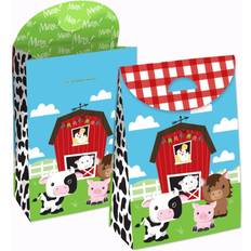 Big Dot of Happiness Farm Animals Barnyard Baby Shower or Birthday Gift Favor Bags Party Goodie Boxes Set of 12