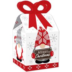 Big Dot of Happiness Christmas Gnomes Square Favor Gift Boxes Holiday Party Bow Boxes Set of 12