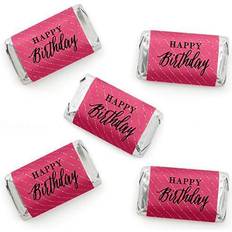 Chic Happy Birthday Pink, Black and Gold Mini Candy Bar Wrapper Stickers Birthday Party Small Favors 40 Count