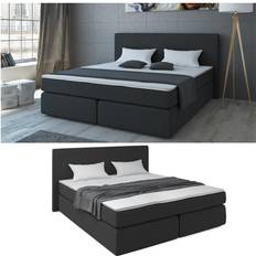 Boxspringbett Dream-Fine 180x200 cm Mikrofaser Grau mit Matratze