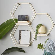 Litton Lane Gold Hexagon 3 Wall Shelf