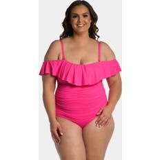 La Blanca Women's Plus Off Shoulder Ruffle One Piece Swimsuit 16W