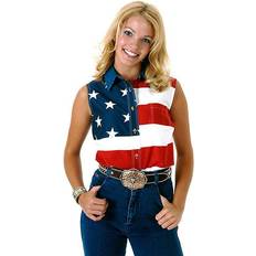 3XL - Women Shirts Roper Ladies American Flag Sleeveless Shirt Red Red