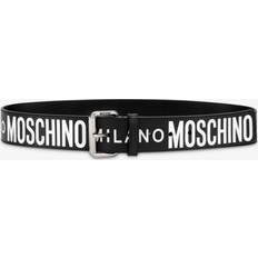 Men - White Belts Moschino Leather Belt With All Over Logo