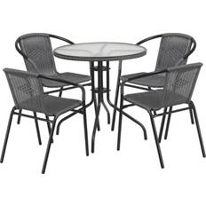 Patio Dining Sets Flash Furniture 28Inch Round Glass/Rattan Patio Dining Set