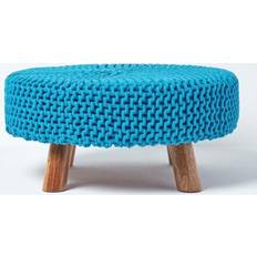 Schwarz Fußhocker Homescapes Teal Knitted on Foot Stool