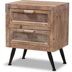 Natural Bedside Tables Baxton Studio Calida Finish Wood/Rattan Bedside Table