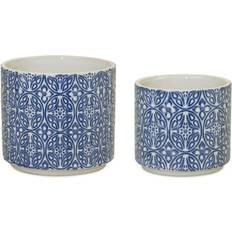 Pots Melrose Set of 2 Blue White Geometric Ceramic Planter Pots