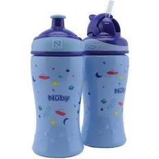 Nuby Trinkflaschen Nuby 2er Pack Blau auslaufsichere Flip-it Trinkhalmflasche 360ml Pop up Trinkflasche 360ml 18M blau