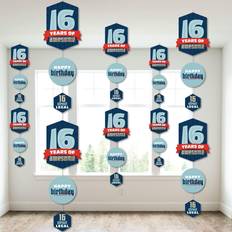 Boy 16th Birthday Sweet Sixteen Birthday Party Hanging Vertical Decor 30 Pc Blue