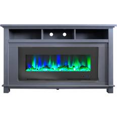 Electric Fireplaces Hanover Winchester 57.8 in. Freestanding Electric Fireplace TV Stand in Slate Blue with Driftwood Log Display