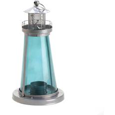 Zingz & Thingz 10" Blue Silver Contemporary Lighthouse Candle Lantern