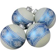 Northlight 4" Blue Nordic Fair Isle Glass Ball Christmas Tree Ornament