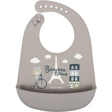 Canpol Babies Bavoir en silicone avec poche Bonjour Beige