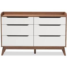 Baxton Studio Brighton White /Walnut Chest of Drawer 56x36.8"