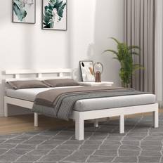 vidaXL white, 140 Solid Wood Bed Frame Sängram