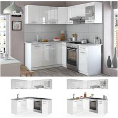 Kompaktküchen VICCO Küche Küchenzeile L-Form Küchenblock Einbauküche Komplettküche 167x187cm Weiß HGL