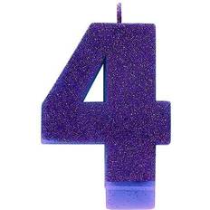 Amscan Numeral #4 Glitter Candle Purple