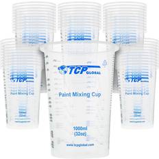 Party Supplies TCP Global 32 Ounce 1000 ml Disposable Flexible Clear Graduated Plastic Mixing Cups Box of 50 Cups Use for Paint, Resin, Epoxy, Art, Kitchen Multicolor One Size