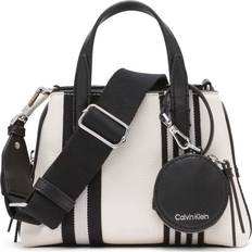 Calvin Klein Millie Triple Compartment Striped Crossbody with Pouch White/Black