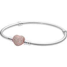 Silver Bracelet with Pandora Rose Heart Clasp - 17cm