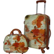 Suitcase Sets Traveler Luggage Brown Brown World Europe Map Spinner Case