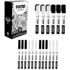 Ballpoint Pens Pintar Art Supply Professional Outline & Fill Pack Set of 18 Black/White Paint Markers