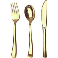 Disposable Flatware JL Prime 75 Gold Plastic Silverware Set, Gold Plastic Cutlery Set, Heavy Duty Utensils for Party & Wedding, Disposable Gold Flatware, 25 Plastic