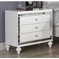 White night stand with drawers Benzara 3-Drawer Bedside Table