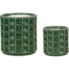 Pots, Plants & Cultivation Melrose Set of 2 Green and White Geometric Planter Pots 6.5"