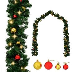 vidaXL Christmas Garland with Baubles and LED Lights Green 65.6 PVC