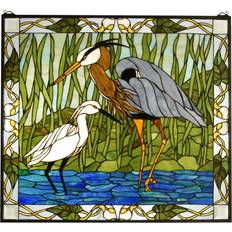 Wallpapers Meyda Tiffany 62955 Blue Heron & Snowy Egret Stained Glass Window In Stock 62955