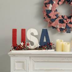 GlitzHome USA Centerpiece Patriotic Tabletop Display Word Sign Stars Decoration