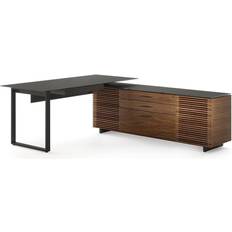 L shaped wood and metal desk BDI Corridor L-Shaped Executive Wood/Glass/Metal Writing Desk