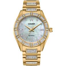 Wrist Watches Citizen Eco-Drive Crystal Gold-Tone Bracelet 34mm Silver-tone