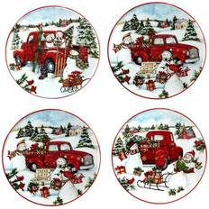 Red Dishes Certified International Red Truck Snowman 6" Dessert Plate 4