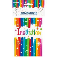 Bursdager Gratulasjonskort & Innbydelseskort Unique Party 49574 Rainbow Ribbons Birthday Invitations, Pack of 8