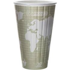 Eco-Products World Art Insulated Hot Cups, 16 Oz, Light Green/White, Pack Of 600