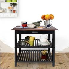 Tables Casual Home Walnut Black Island Bar Station Trolley Table