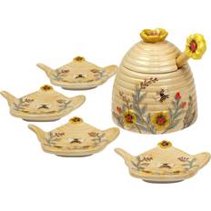 Multicolored Teapots Certified International 7-Piece Sweet As A Bee 3D Honey And Bag Holders Set Teapot