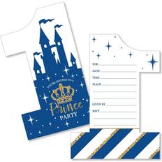 1st Birthday Royal Prince Charming Shaped Fill-in Invites with Envelopes 12 Ct Blue