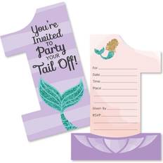 1st Birthday Let's Be Mermaids Shaped Fill-in Invitations with Envelopes 12 Ct Purple