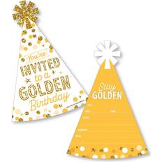 Golden Birthday Shaped Fill-In Invitations Party Invite Cards & Envelopes 12 Ct Gold