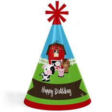 Farm Animals Cone Happy Birthday Party Hats Set of 8 Standard Size Red